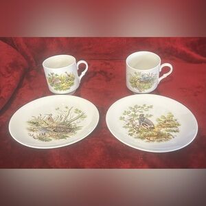 2 Vintage Bavaria Schumann Arzberg Germany Golden Crown Bird Plates With Cups